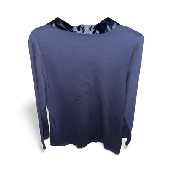 Temperley London Navy and Satin Collar Long Sleeve Artsy Preppy Blouse Top Large - Picture 3 of 5